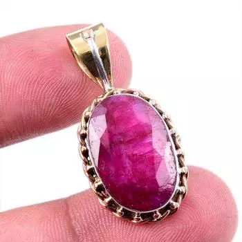 Red Ruby(Simulated) Handmade 925 Sterling Silver Gift Two Tone Pendant 1.5 k0Y54