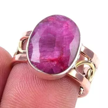 Red Ruby(Simulated) Handmade 925 Sterling Silver Jewelry Two Tone Ring S.7 l4U31