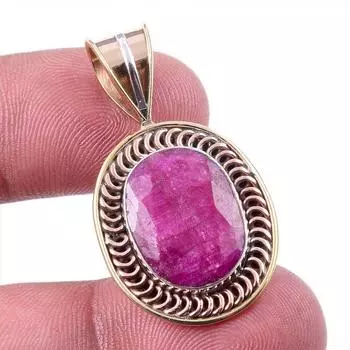 Red Ruby(Simulated) Handmade 925 Sterling Silver Two Tone Pendant 1.50 p4w94