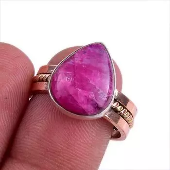 Red Ruby(Simulated) Handmade 925 Sterling Silver Jewelry Two Tone Ring S.8 P5p82