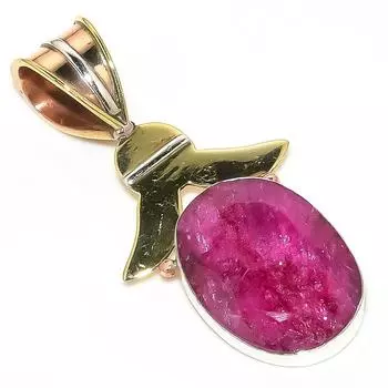 Red Ruby(Simulated) Handmade 925 Sterling Silver Two Tone Pendant 1.60 l9N74