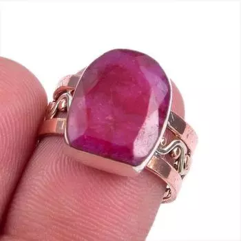 Red Ruby(Simulated) Handmade 925 Sterling Silver Jewelry Two Tone Ring S.6 j6P89