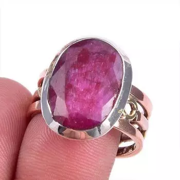 Red Ruby(Simulated) Handmade 925 Sterling Silver Jewelry Two Tone Ring S.9 N7m72
