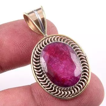 Red Ruby(Simulated) Handmade 925 Sterling Silver Two Tone Pendant 1.50 d3y84