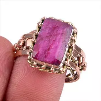 Red Ruby(Simulated) Handmade 925 Sterling Silver TwoTone Gift Ring S.9.5 D5e06