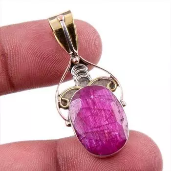 Red Ruby(Simulated) Handmade 925 Sterling Silver Gift Two Tone Pendant 1.5 B2p59
