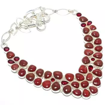 Ожерелье из серебра 925 пробы с драгоценными камнями из красной кожи Санке, 18 дюймов JCN378-9