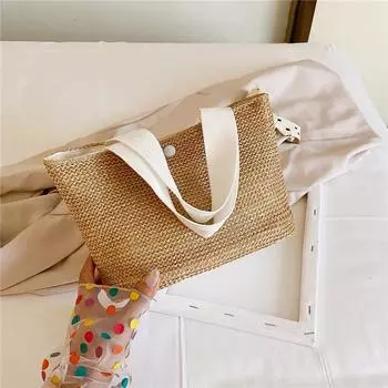 Red seaside summer beach vacation simple woven bag handbag straw bag retro women large capacity summer soft белый