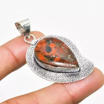 Подвеска из серебра 925 пробы с драгоценным камнем из красной змеиной кожи, ручная работа, 2,00 дюйма 2.00 красный