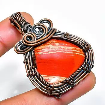 Red Snakeskin Gemstone Handmade Copper Wire Wrap Jewelry Pendant 1.97 1.97 красный