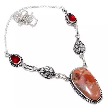 Ожерелье из серебра 925 пробы с красным змеиным камнем ручной работы 18 дюймов c7A60 красный