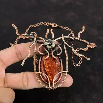 Red Snakeskin Jasper Necklace Copper Wire Wrapped Jewelry Handmade Necklace Adjustable Chain Necklace Gemstone Copper Jewelry Gift For Women