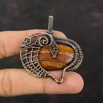Red Snakeskin Jasper Pendant Copper Wire Wrapped Pendant Real Gemstone Copper Jewelry Handmade Pendants Gift For Bridal Wire Wrapped Jewelry