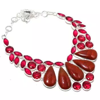 Red Snakeskin, Rubillite Handmade 925 Sterling Silver Jewelry Necklace 18 u7L92