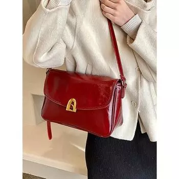 Red Soft Leather Shoulder Bags for Women Simple Large Capacity Female Commuter Handbags Korean Lady Crossbody Bag