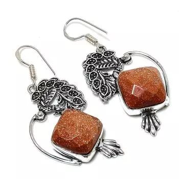 Red Sunstone Gemstone Handmade 925 Sterling Silver Jewelry Earring 2.17 J5l52