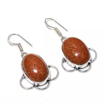 Red Sunstone Gemstone Handmade 925 Sterling Silver Jewelry Earring 1.81 Y4d85