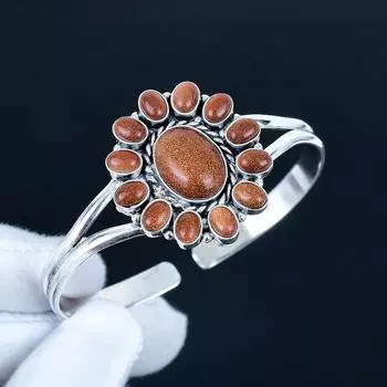 Red Sunstone Gemstone Handmade Cuff Bangle 925 Sterling Silver Cuff Bangle, Red Sunstone Flower Shape Bracelet For Wife, Unisex Bangle, Wife Gift 7 красный