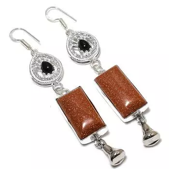 Red Sunstone, Onyx Gemstone Handmade 925 Sterling Silver Earring 3.74 Y3Z05