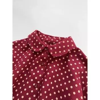 Red Women s Long Sleeved Shirt Polka Dot Print Fashionable Versatile Tops Korean Loose Casual Ladies Clothing M