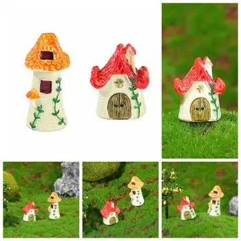 Red Yellow Miniature Tile House Handmade Micro Landscape Ornaments Mini House Statue Outdoor Decor B