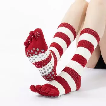 Red Yoga Socks Toe Socks Knee Socks Pilates Special Socks Indoor Fitness Professional Sports Non-Slip Socks Toe Socks Stripes Red