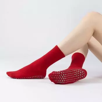 Red Yoga Socks Tube Pilates Special Socks Fitness Non-Slip Professional Women Indoor Sports Adult Floor Socks Red((This life is red))