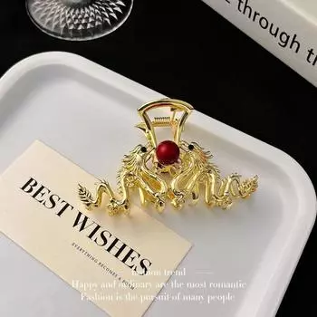 Red Zodiac Dragon Hair Claw New Year Headwear Hairpin Animal Hair Clip Headdress Grab Clip Rhinestone Shark Clip Female