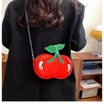 Редкая маленькая сумка весна-лето Креативная сумка на одно плечо с цепочкой в форме вишни красный