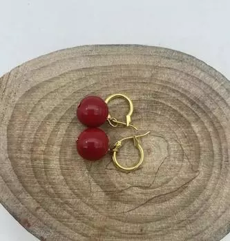 Редкая огромная 12-миллиметровая серьга с таитянским кораллово-красным жемчугом и ракушкой Южного моря