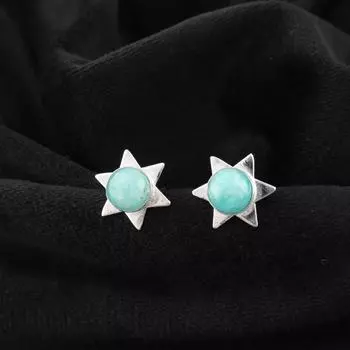 Редкий Амазонит Драгоценный Камень 925 Стерлинговое Серебро Ювелирные Изделия Ручной Работы Серьги-Пуссеты 0.44 EE-175-23