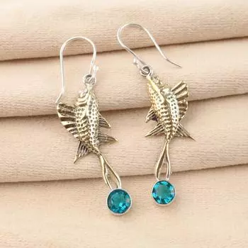 Редкий Апатит Драгоценный камень 925 Стерлинговое серебро Ювелирные изделия Ручной работы Длинные серьги 2.17 EE-148-13