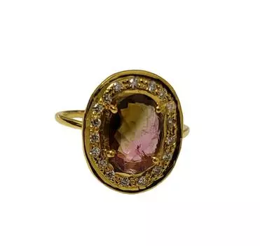 Редкий арбуз, турмалин, драгоценный камень, стерлинговое серебро 925 пробы, циркон, размер 9, США 9 US