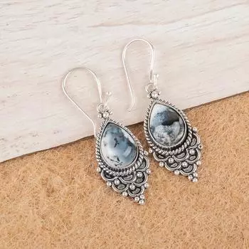 Редкий дендритовый опал, драгоценный камень, украшения из серебра 925 пробы, серьги ручной работы 1,9 EE-85-21