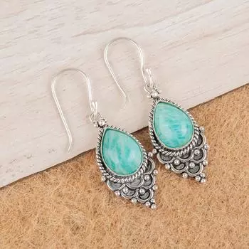Редкий драгоценный камень Амазонит 925 стерлинговое серебро Ювелирные серьги в подарок на день рождения EE-85-25