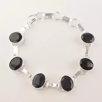 Редкий драгоценный камень Черный оникс 925 стерлингового серебра Ювелирная цепочка Браслет 9 Для девочек RB-6-