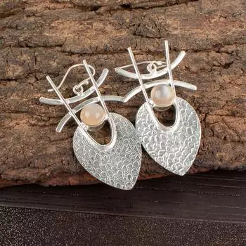 Редкий драгоценный камень Персиковый Лунный камень Ювелирные изделия из серебра 925 пробы Ручная работа Серьги 1,78 EE-64-15