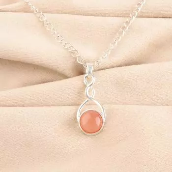 Редкий драгоценный камень Персиковый Лунный камень Ювелирные изделия из стерлингового серебра 925 ручной работы Круглый кулон CP-25-21