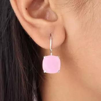 Редкий драгоценный камень Розовый Халцедон Ювелирные изделия из серебра 925 пробы Серьги ручной работы 1 EE-172-18