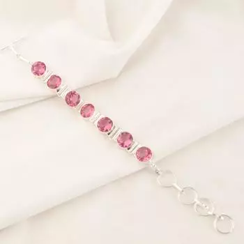 Редкий драгоценный камень розовый турмалин Ювелирные изделия из стерлингового серебра 925 пробы Браслет для вечеринки 9 RB-7-20
