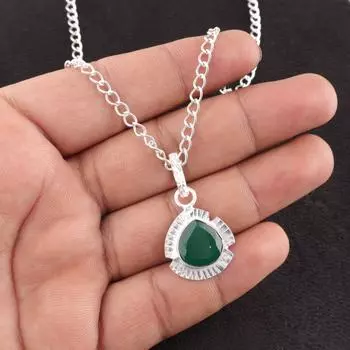 Редкий драгоценный камень Зеленый Оникс Ювелирные изделия из серебра 925 пробы Ручная работа Бохо Подвеска 1,15 PP-8-14