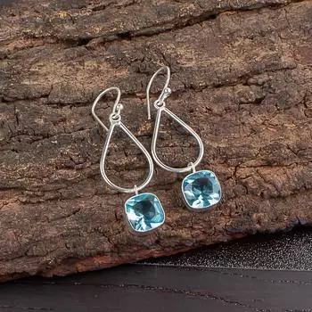 Редкий Голубой Топаз Драгоценный Камень 925 Стерлинговое Серебро Ручная Работа Ювелирные Изделия Серьги 1,90 EE-7-7