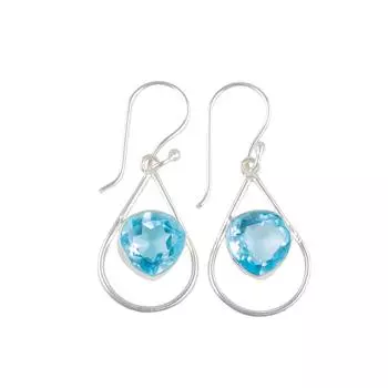 Редкий Голубой Топаз Драгоценный Камень 925 Стерлинговое Серебро Этнические Ювелирные Изделия Серьги 1,50 EE-38-6