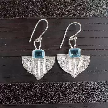 Редкий голубой топаз, драгоценный камень, серебро 925 пробы, ювелирные изделия ручной работы, серьги 1,19 EE-65-2