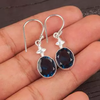 Редкий лондонский голубой топаз драгоценный камень 925 стерлинговое серебро ювелирные изделия серьги-крючки 1,30 EE-6-3