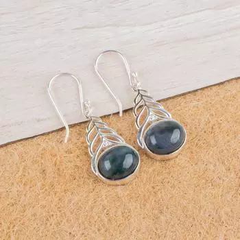 Редкий моховой агат драгоценный камень 925 стерлинговое серебро ювелирные изделия женские серебряные серьги 1,64 CE-1-28