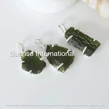 Редкий необработанный молдавитовый камень кулон кулон, драгоценный камень кулон, зеленый кулон, ювелирные изделия из стерлингового серебра 925 пробы, подарок на день рождения, кулон для матери Free Size зелёный