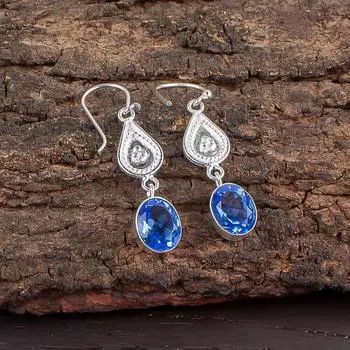 Редкий Танзанит Драгоценный Камень 925 Стерлинговое Серебро Ручная Работа Серьги-Подвески 1.70 EE-8-2
