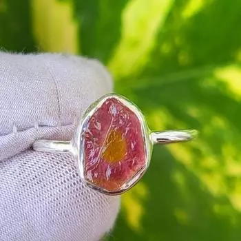 Редкий желтый розовый необработанный турмалин драгоценный камень кольцо из стерлингового серебра 925 пробы 8.25 США подарок 8.25 US