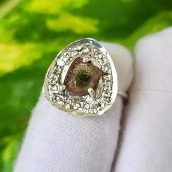 Редкое кольцо из серебра 925 пробы с натуральным турмалином лиддикоатитом и фианитами, размер 5,75 США, A89 5.75 US